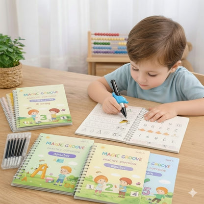 Kit 4 Libretti Educativi Riutilizzabili + Penna Magica con Ricariche