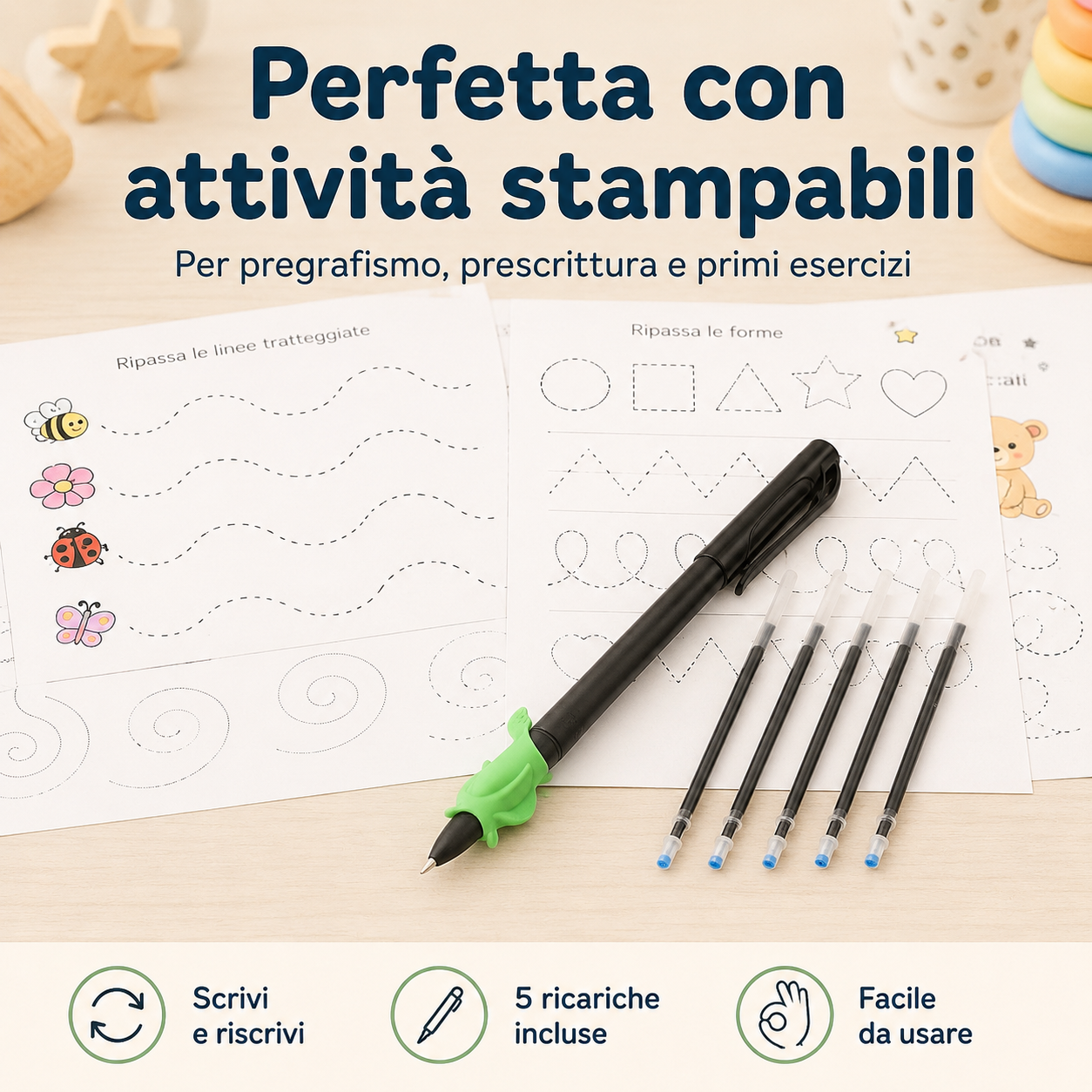 Penna magica con ricariche e impugnatura guidata