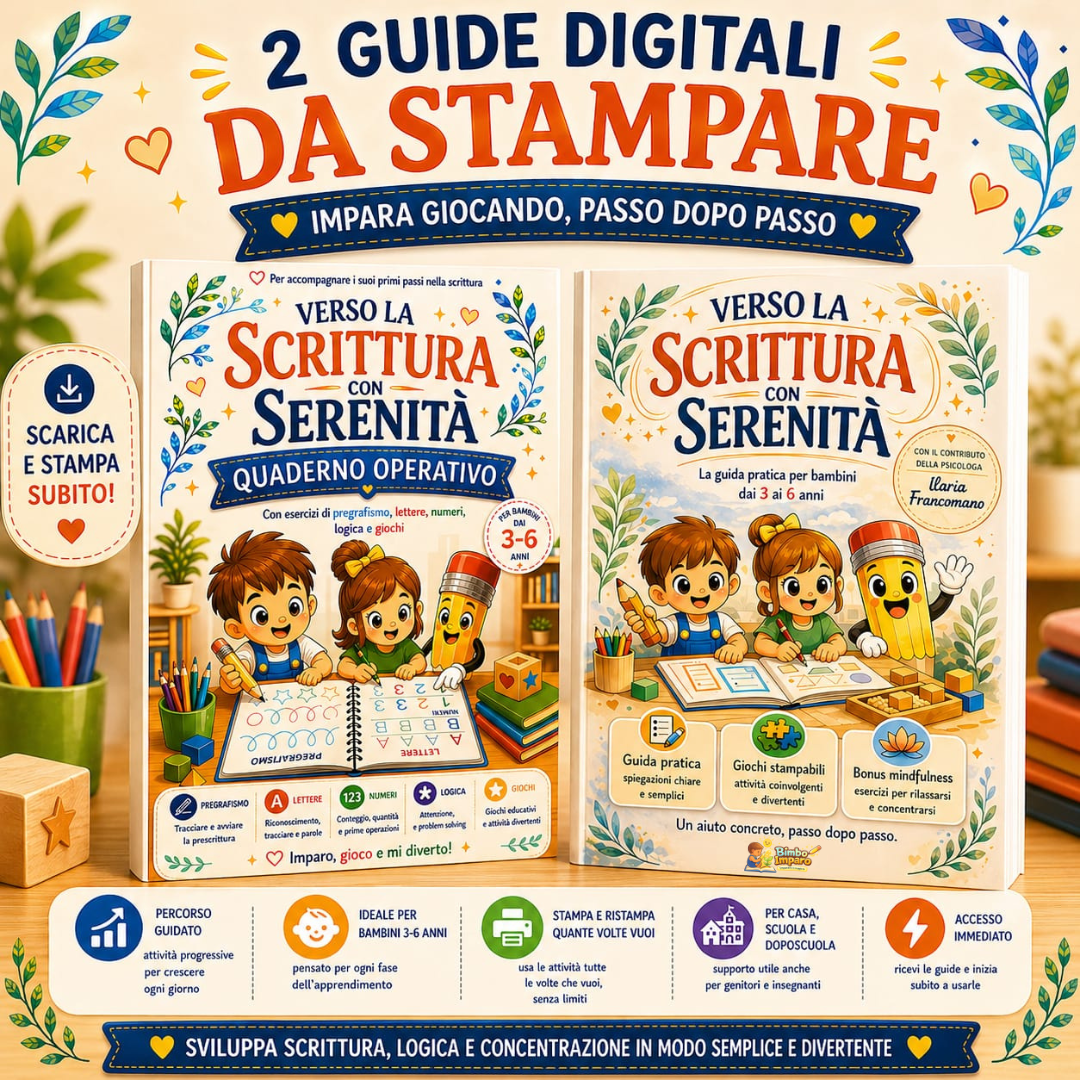 Le 2 Guide PDF per Accompagnare tuo Figlio nella Scrittura con Serenità (3–6 anni)