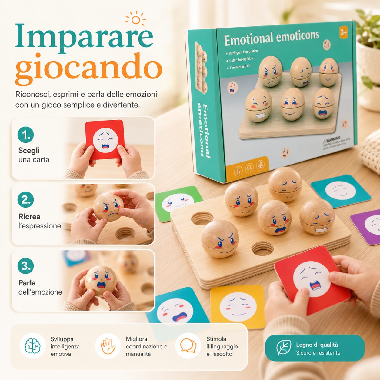 Gioco delle emozioni in Legno - 3+ anni